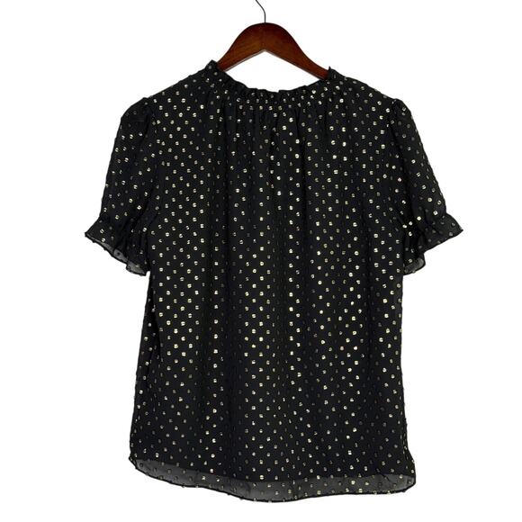 J. Crew Metallic Polka Dot Flowy Short Sleeve Baby Doll Blouse XS Black Gold - Picture 4 of 16